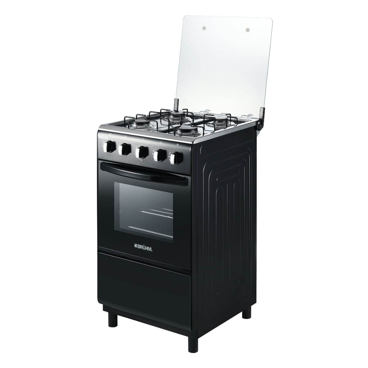 Bruhm 50x55 Gas Cooker | 4 Gas Burners Oven | Black