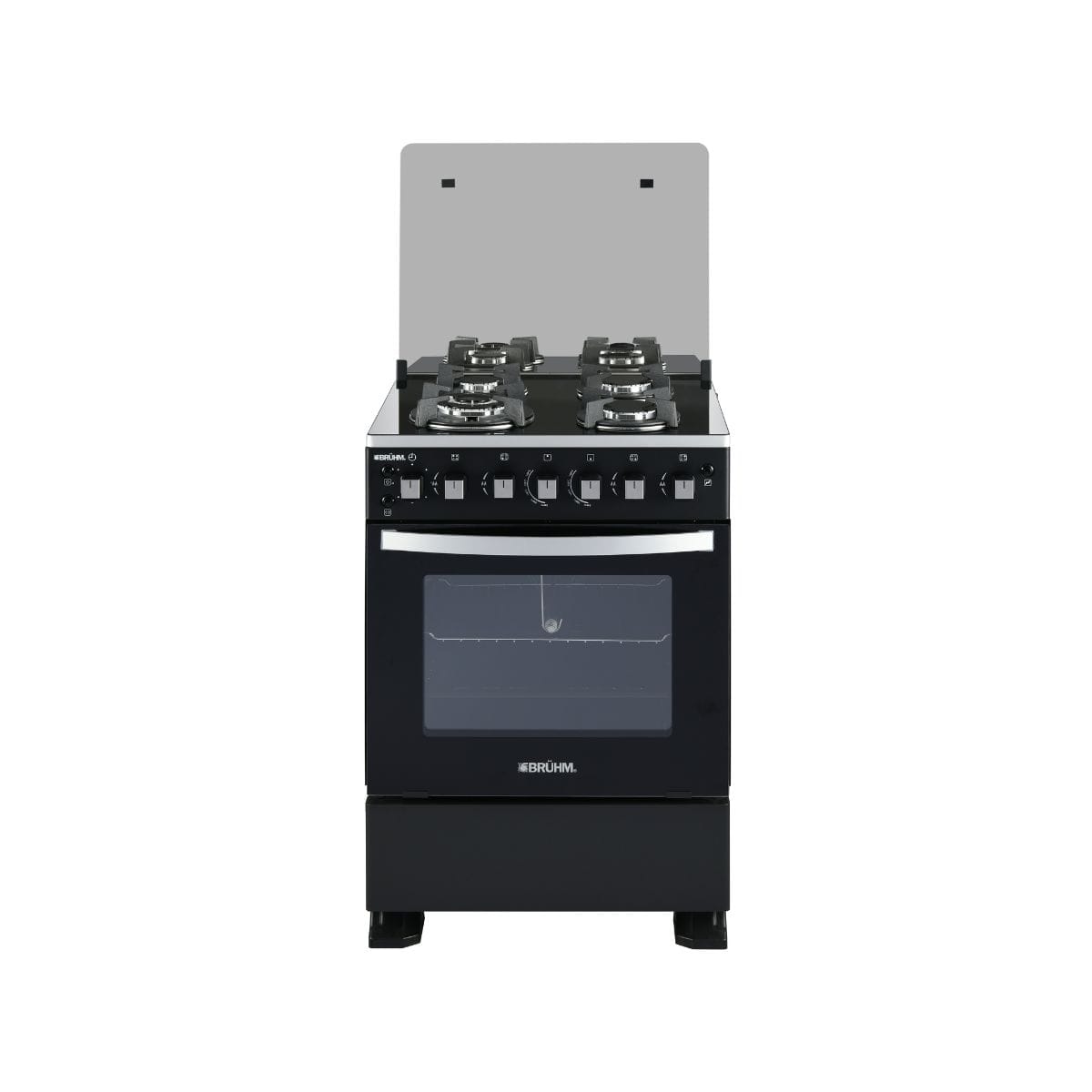 Bruhm 60x60 Gas Cooker | 4 Gas Burners | Black Mirror Finish | BGC-6640IG