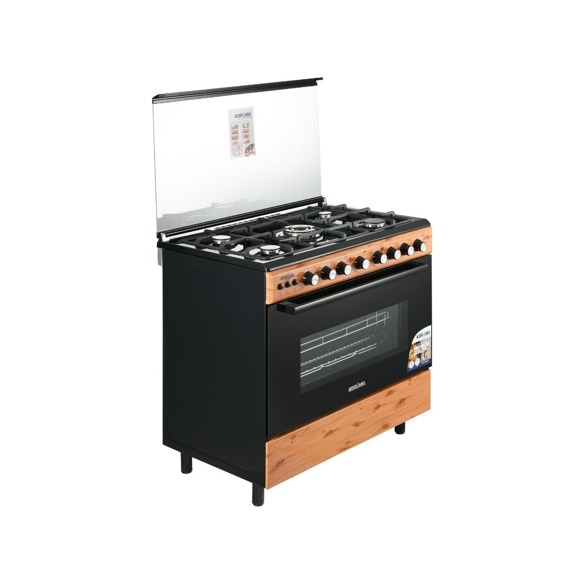Bruhm 90x60 Gas Cooker | 5 Gas Burners | Wooden Finish (BGC-9650IN) - Image 2