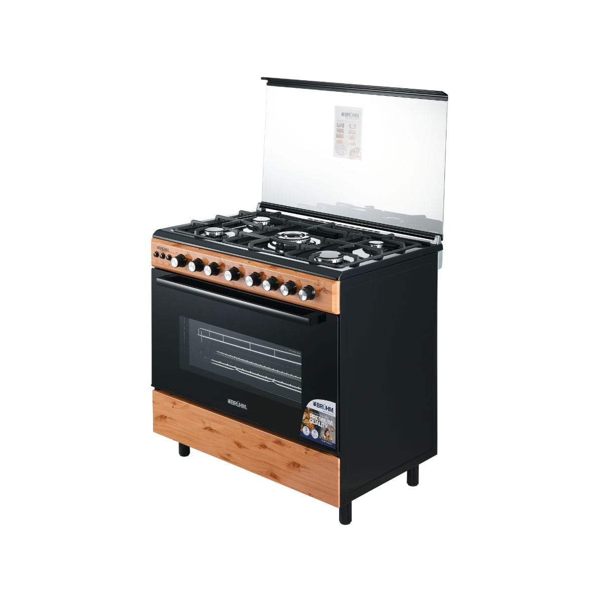 Bruhm 90x60 Gas Cooker | 5 Gas Burners | Wooden Finish (BGC-9650IN) - Image 3