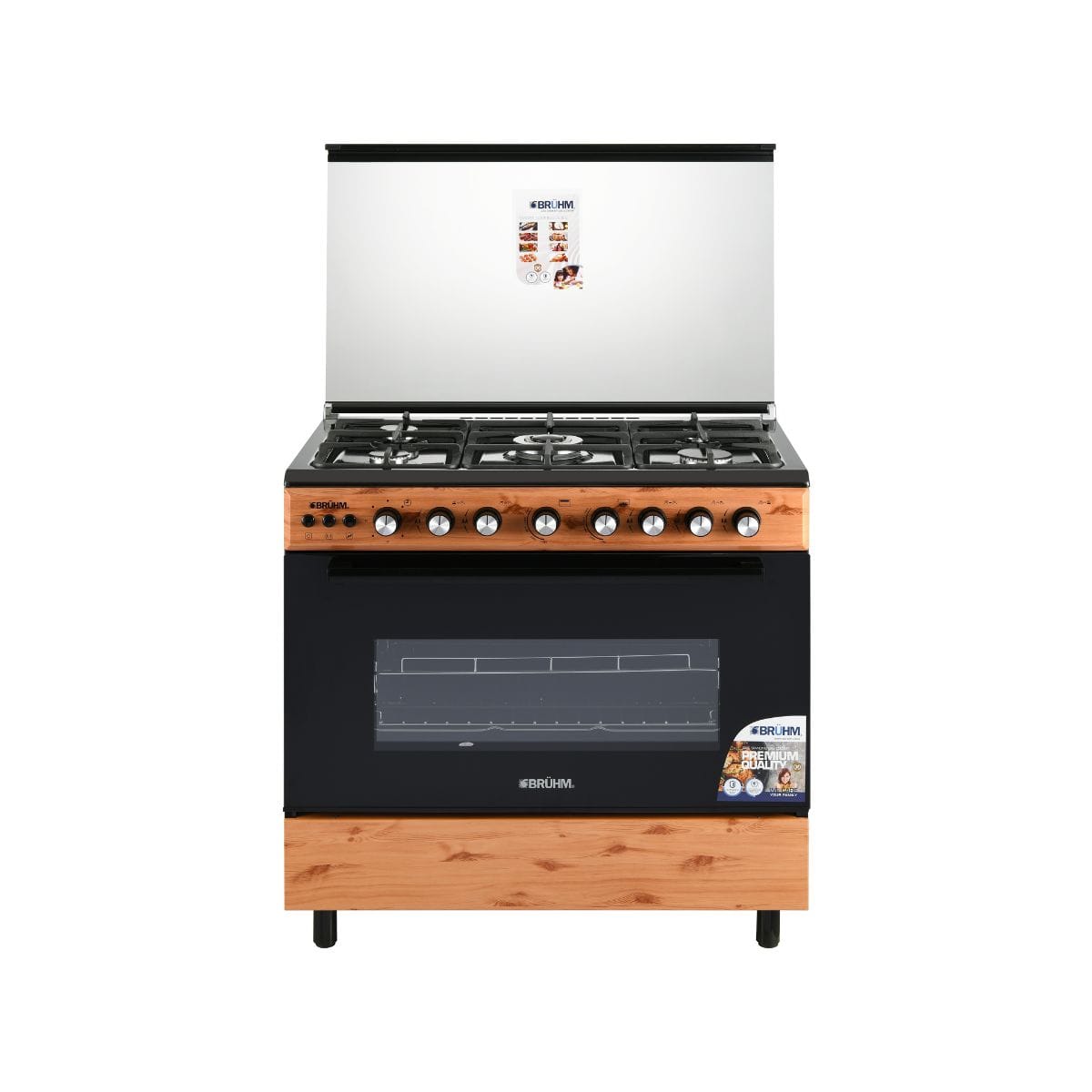 Bruhm 90x60 Gas Cooker | 5 Gas Burners | Wooden Finish (BGC-9650IN)