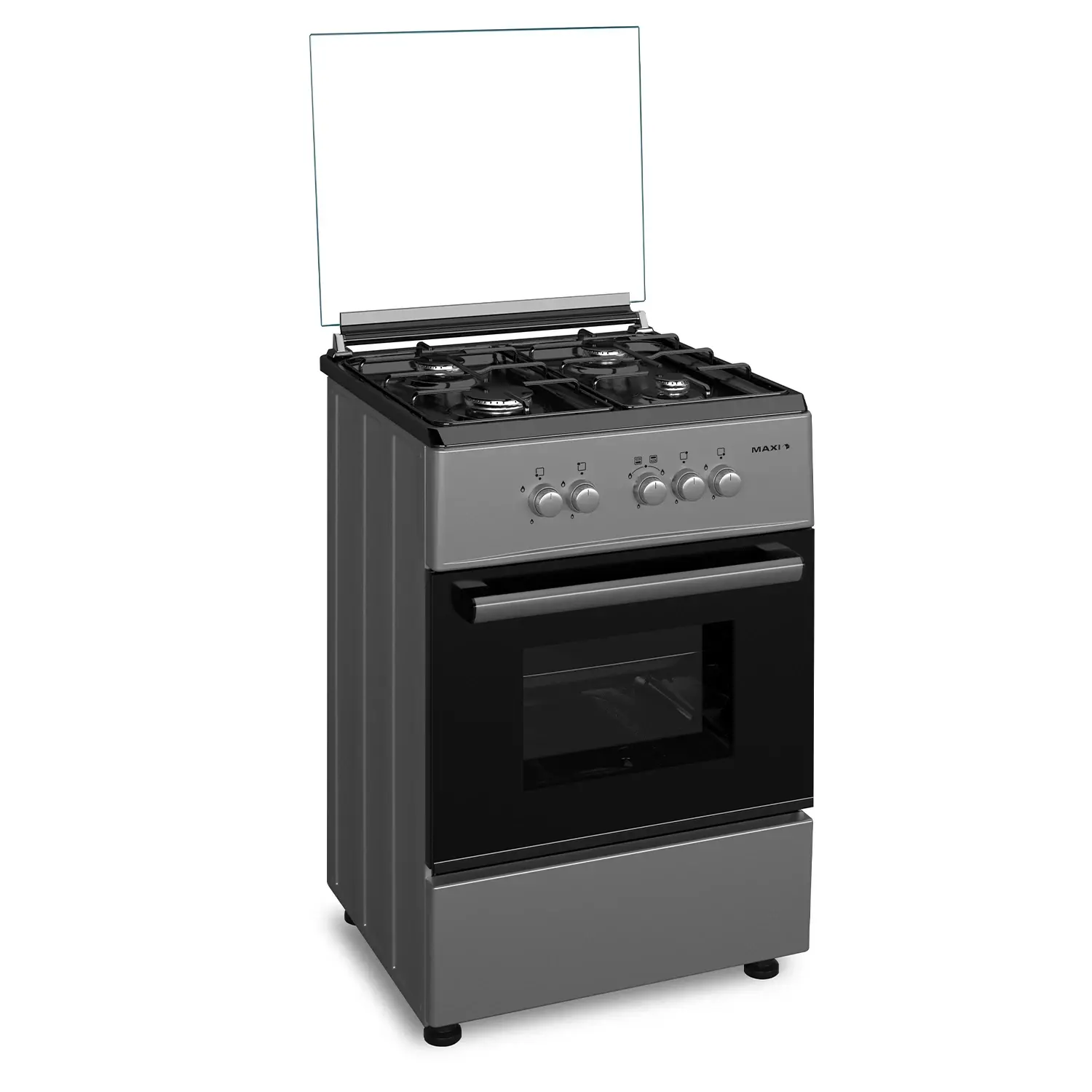 Maxi Gas Cooker 60x60 - 4 Burners Black & Grey (BASIC Grey) – with Oven & Grill