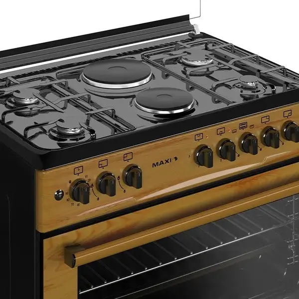 Maxi Gas Cooker 60x90CM (4+2 Electric Burners) Wood Finish – with Oven and Grill - Image 4