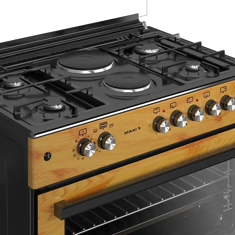 Maxi Gas Cooker 60x90CM | 4 Gas + 2 Electric Burners | - TR Wood Finish - Image 4