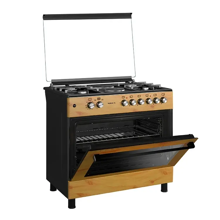 Maxi Gas Cooker 60x90CM | 4 Gas + 2 Electric Burners | - TR Wood Finish