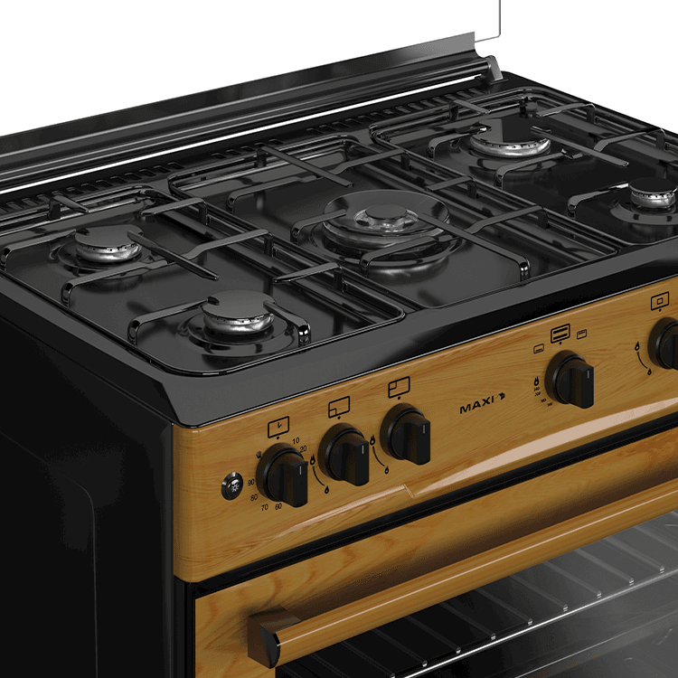 Maxi Gas Cooker 60x90CM (5 Burners) Wood Finish (TR) – with Oven & Grill - Image 2