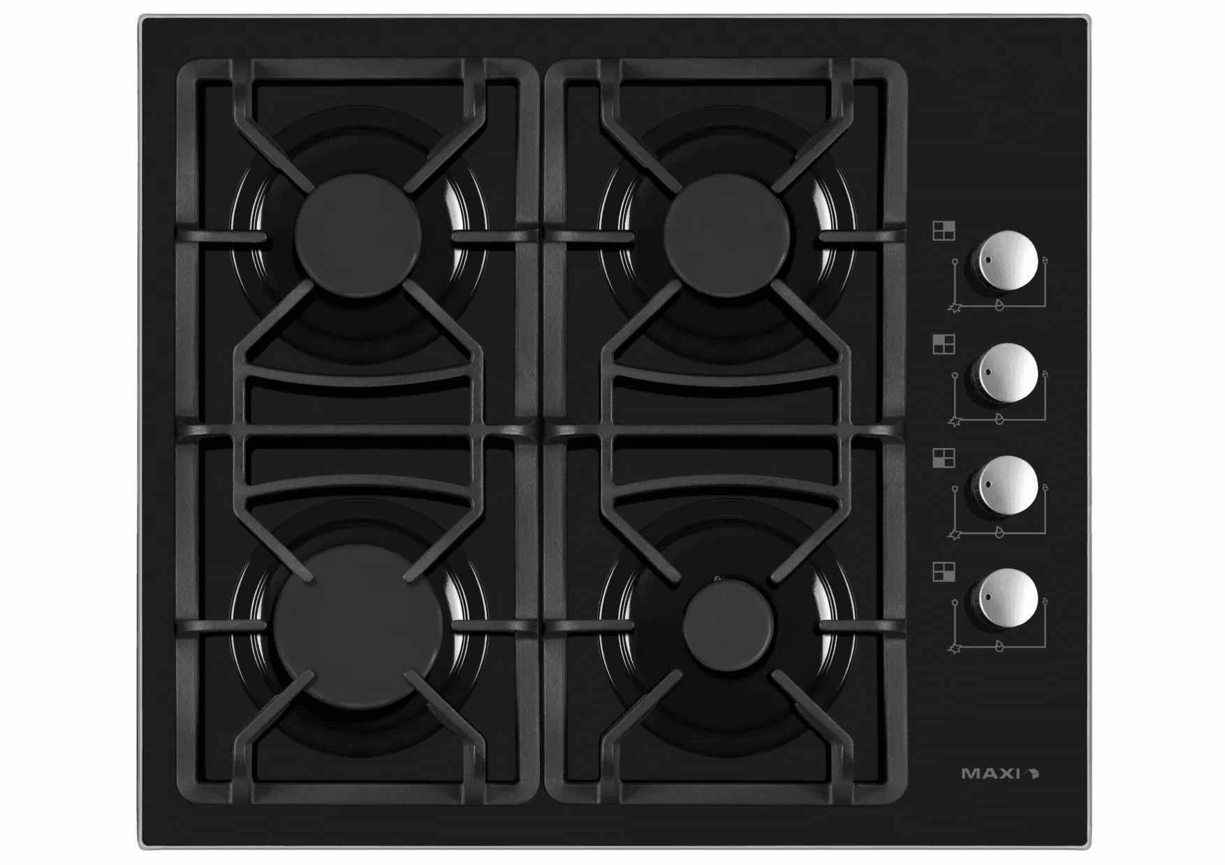 Maxi Tabletop Gas Cooker 4 Burners – Black Tempered Glass - T-840 - Image 3